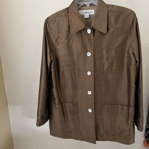REAL CLOTHES SAKS FIFTH AVENUE - WOMEN'S SILK BROWN BUTTON JACKET - MEDIUM